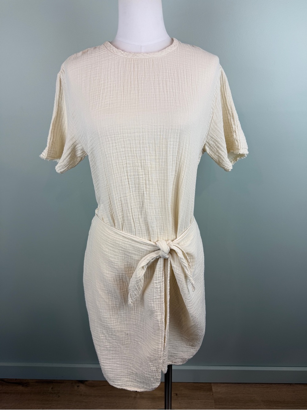 Xirena Cream cotton Gauze Tie-Waist Short Sleeve t-shirt Dress Coastal Sz XS